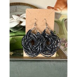 Large Celtic knot black glass beaded Earrings